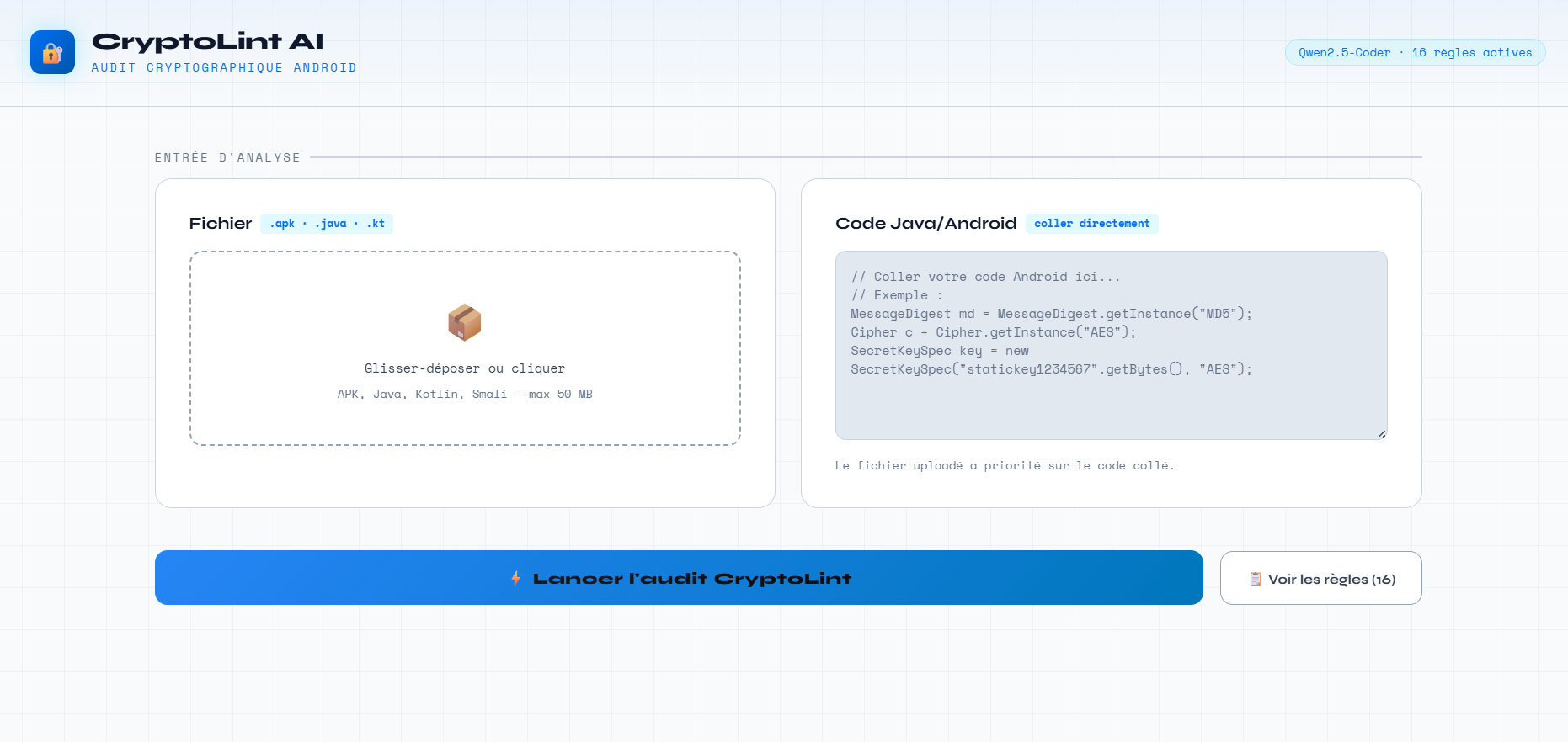 CryptoLint-AI Vulnerability Scanner UI