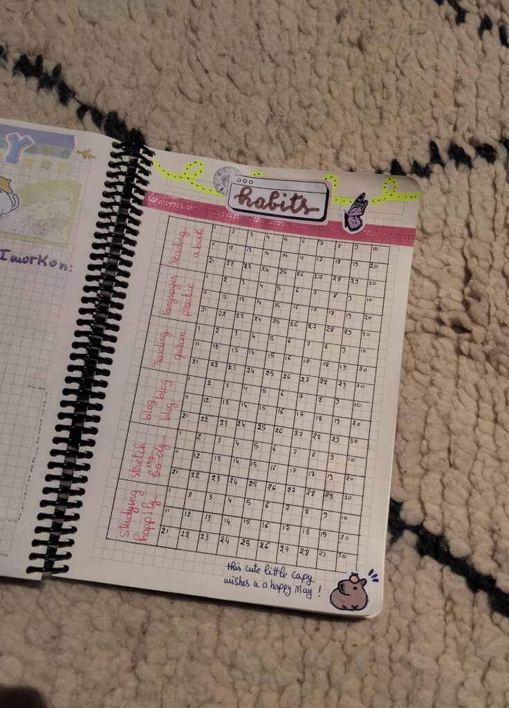 A habit tracker page for the month of May