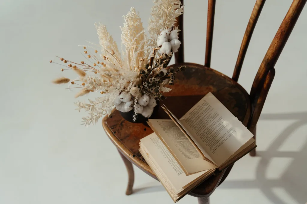 an open book on a chair